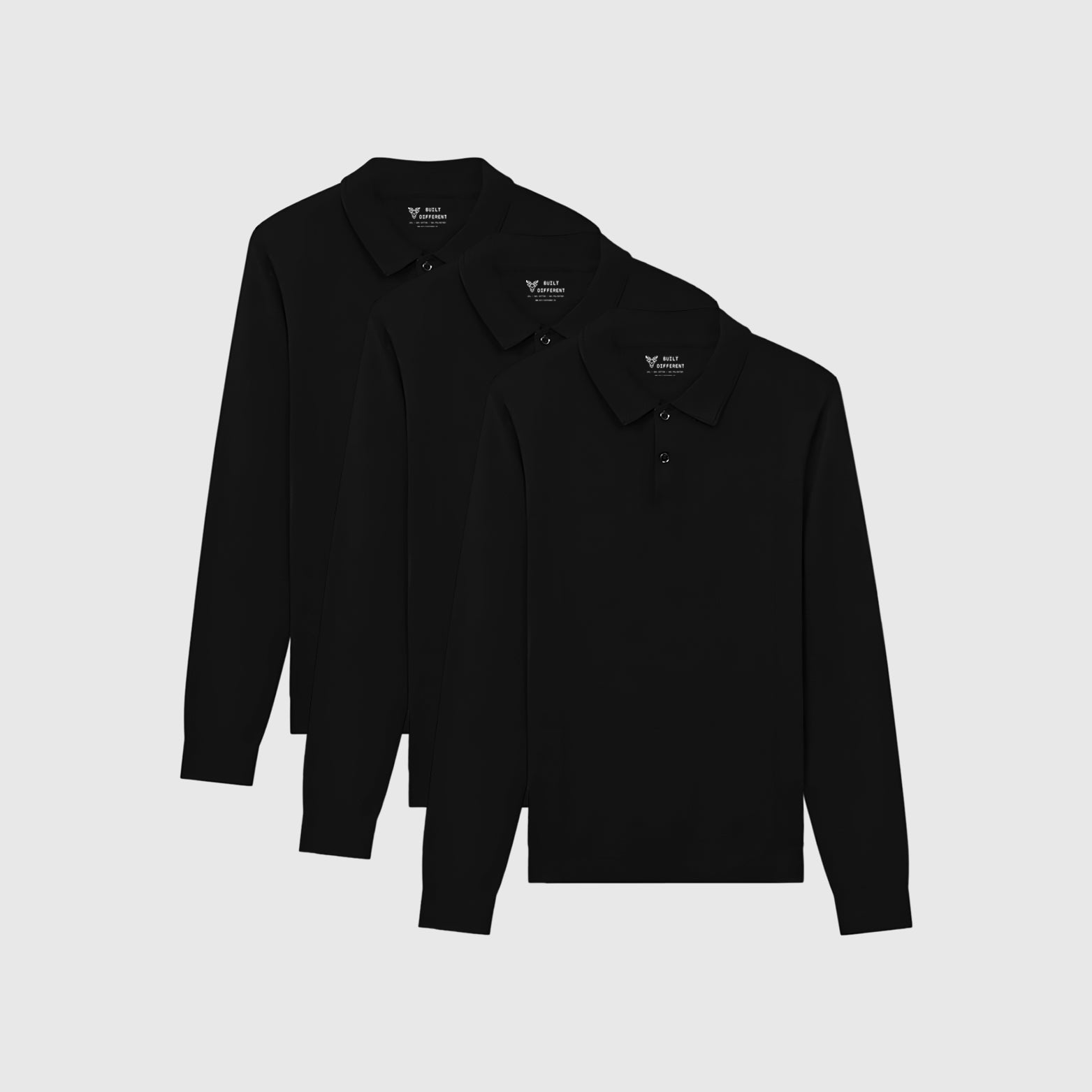 All Black Dress Polo Long Sleeve 3-Pack – Built Different