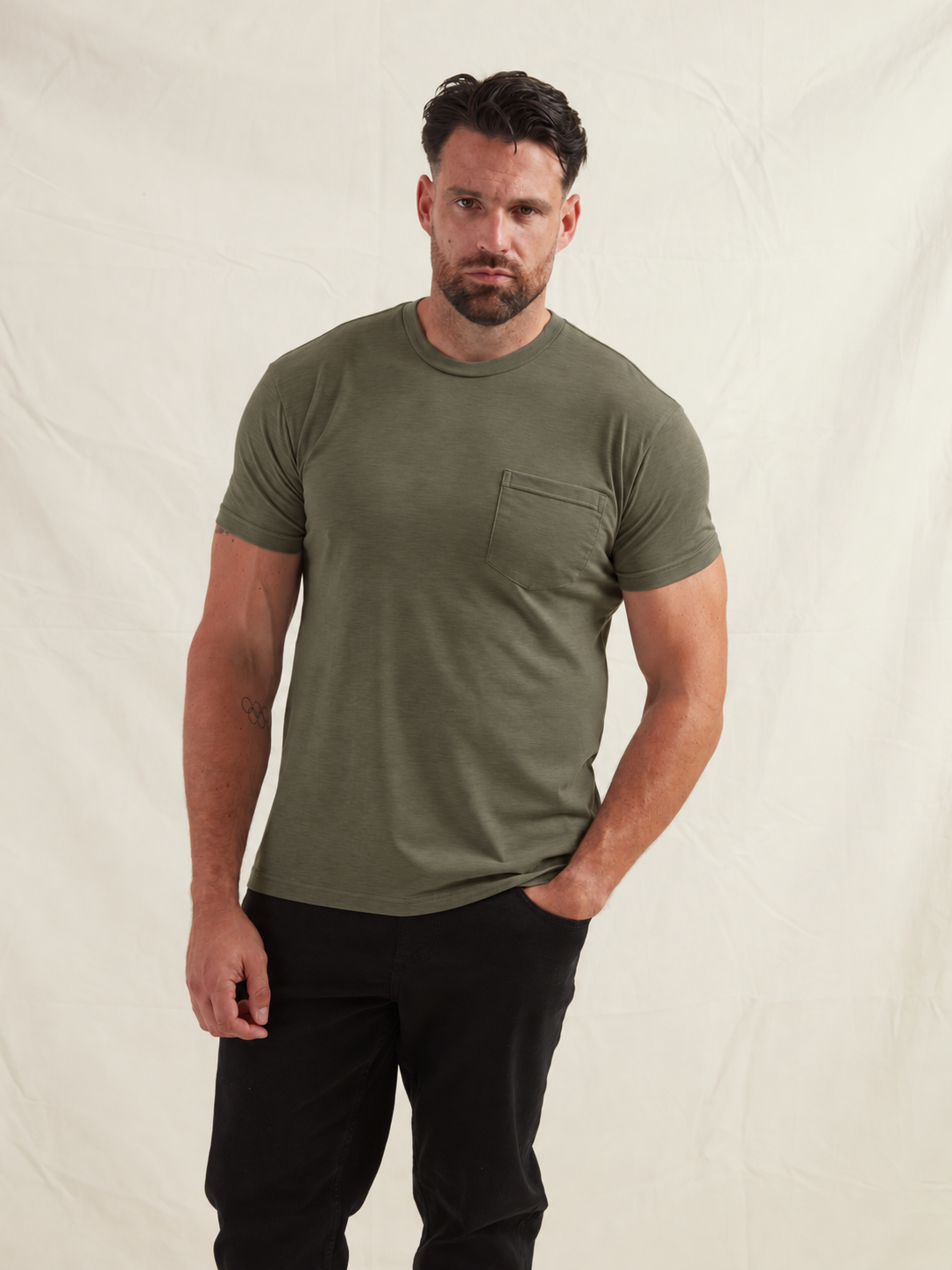 Load image into Gallery viewer, Khaki Pocket Crew Neck T-Shirt
