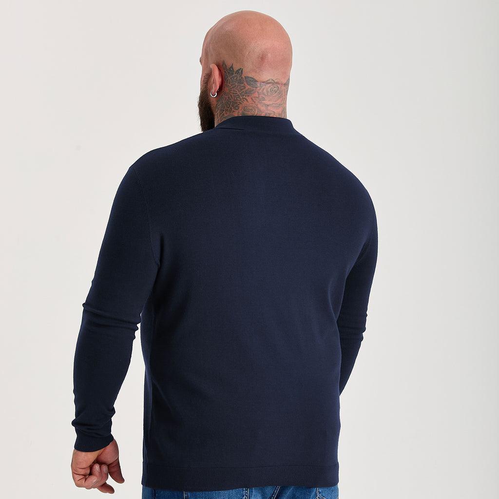 Navy Dress Long Sleeve Polo Shirt