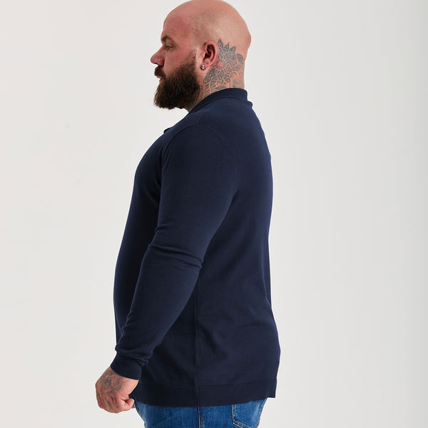Navy Dress Long Sleeve Polo Shirt