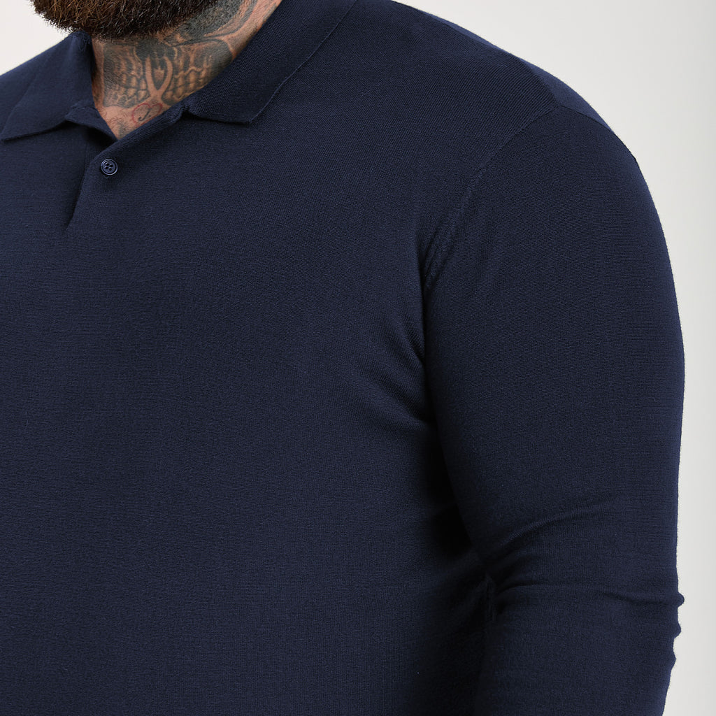 Navy Dress Long Sleeve Polo Shirt