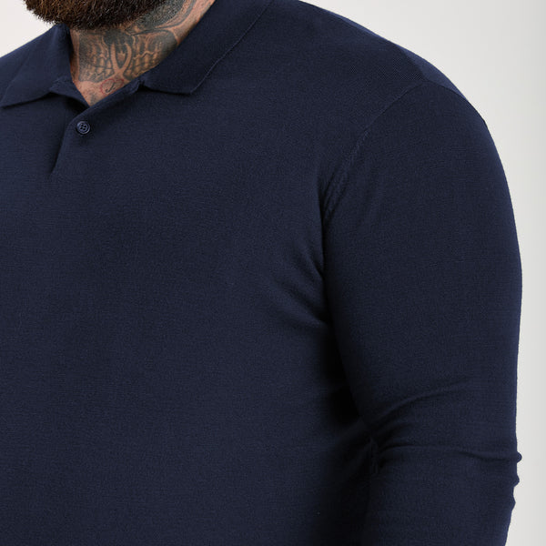 Navy Dress Long Sleeve Polo Shirt