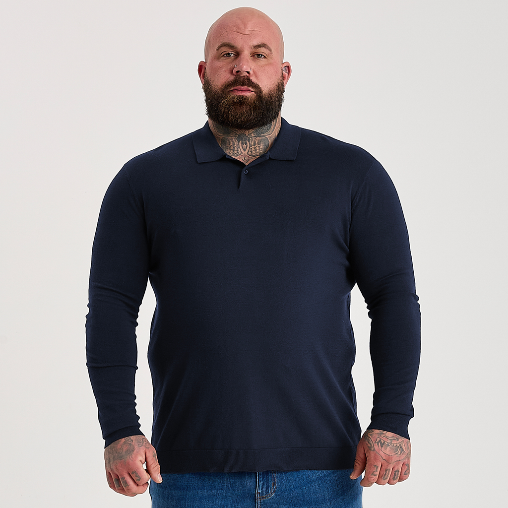 Navy Dress Long Sleeve Polo Shirt